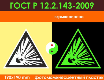 W02 взрывоопасно (фотолюминесцентный пластик ГОСТ 34428-2018, 200х200 мм) - Знаки безопасности - Фотолюминесцентные знаки - магазин "Охрана труда и Техника безопасности"